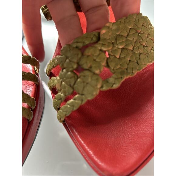 stephane kelian Paris WOVEN Leather Platform Sandals GOLD RED BLACK 6 1/2 7 euc - Picture 11 of 16